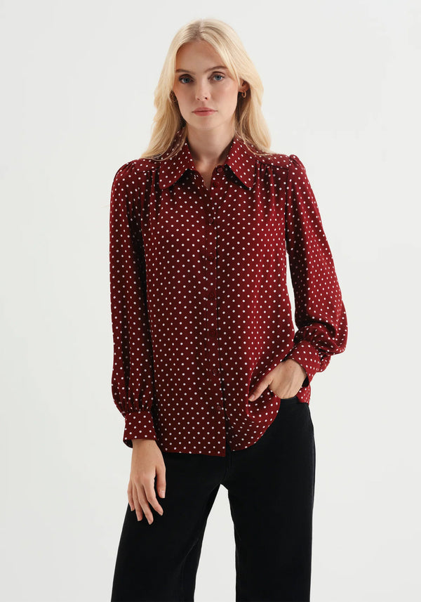 Melina Burgundy Polka Dot Yoke Blouse