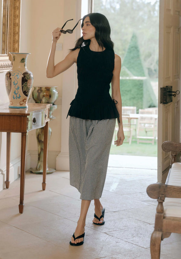 Valerie Black Gingham Shirred Waist Skirt