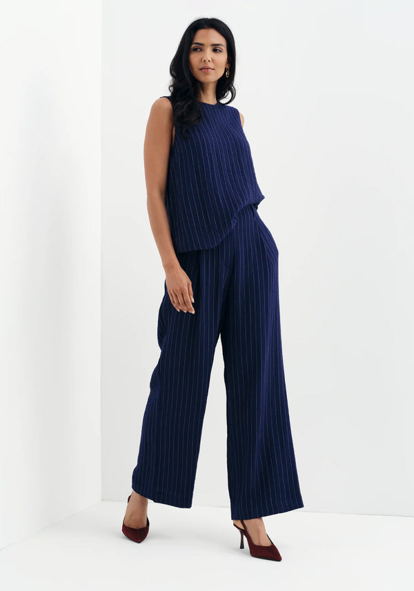 Mara Navy Stripe High Waisted Trousers