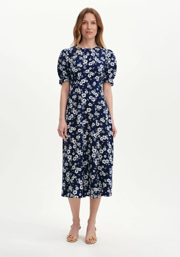 Mela Navy Floral Midi Tea Dress