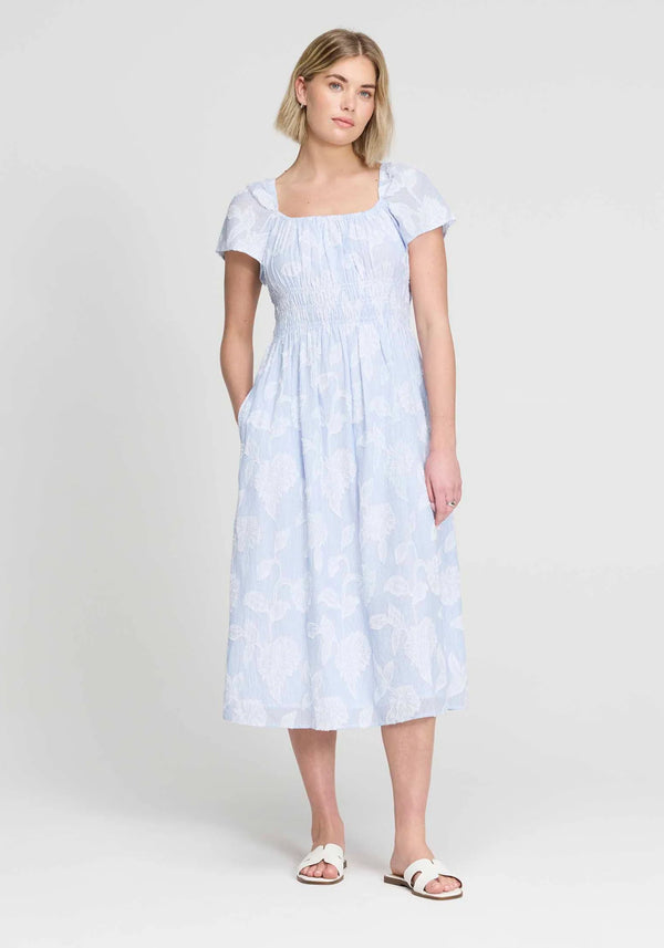 Maia Blue Floral Jacquard Stripe Dress