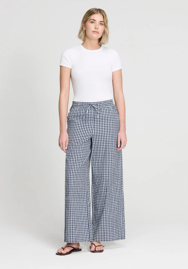 Dixie Navy Cotton Gingham Drawstring Trousers