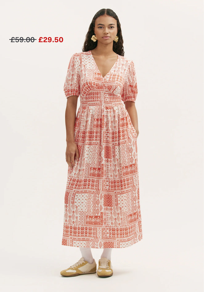 Kiara Coral Aztec Midi Dress
