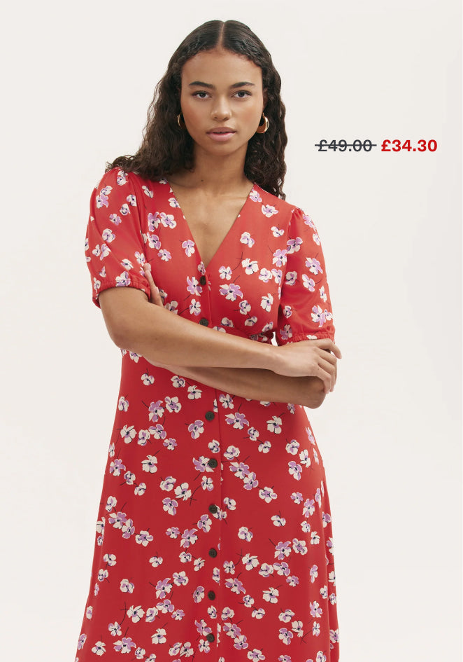 Milena Red Poppies Jersey Midi Dress