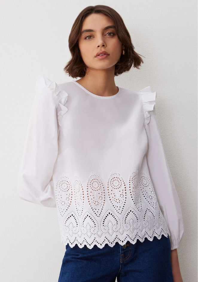 Serena White Broderie Anglaise Cotton Blouse