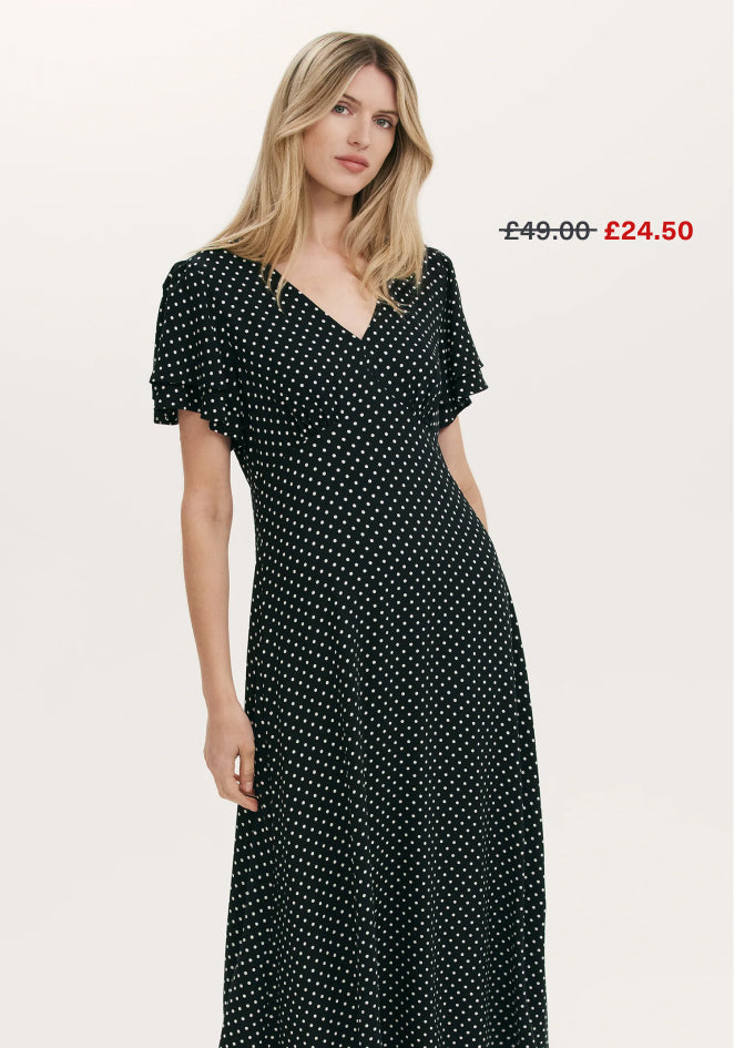Saskia Black Polka Dot Midi Tea Dress