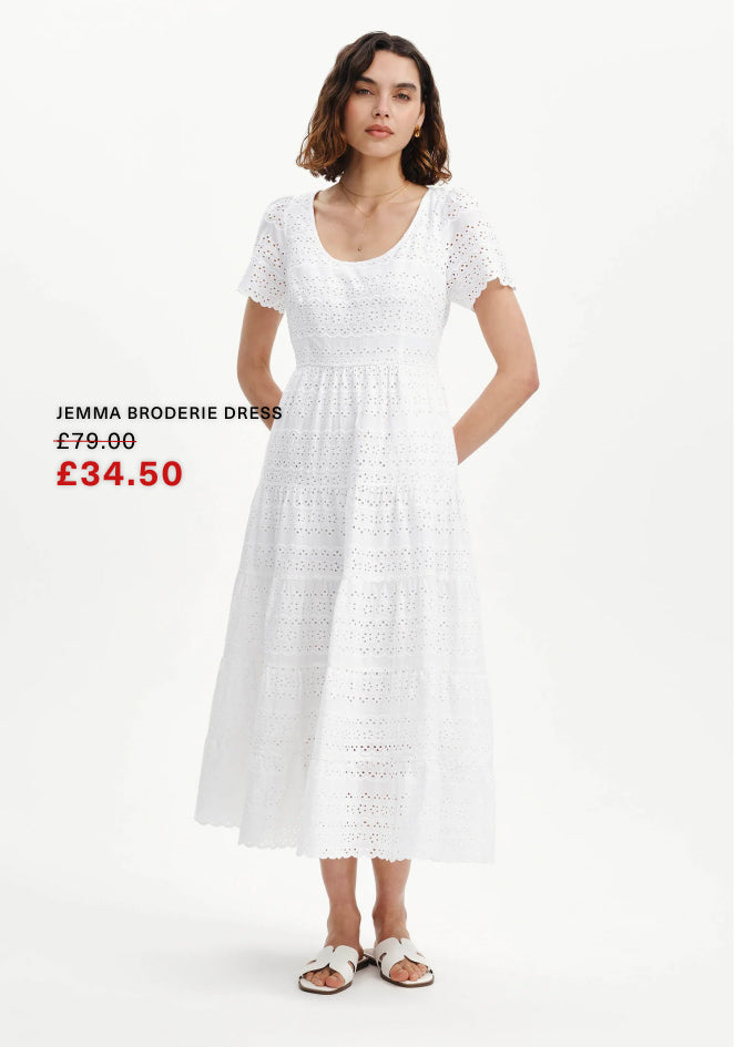 Jemma White Cotton Broderie Square Neck Tiered Midi Dress
