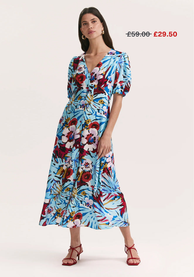 Sarah Aqua Floral Midi Dress