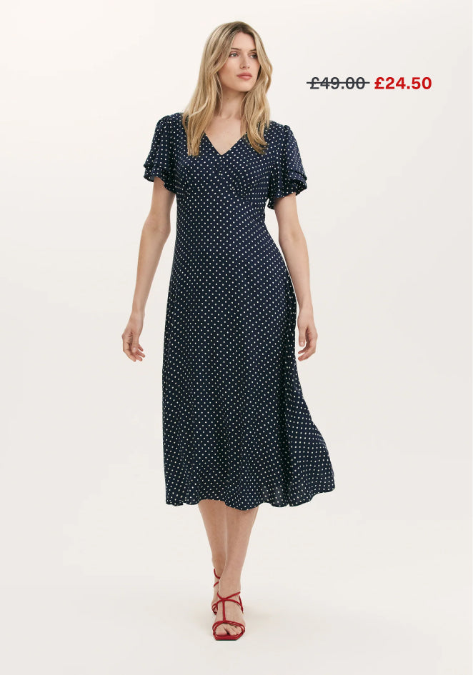 Saskia Navy Polka Dot Midi Tea Dress