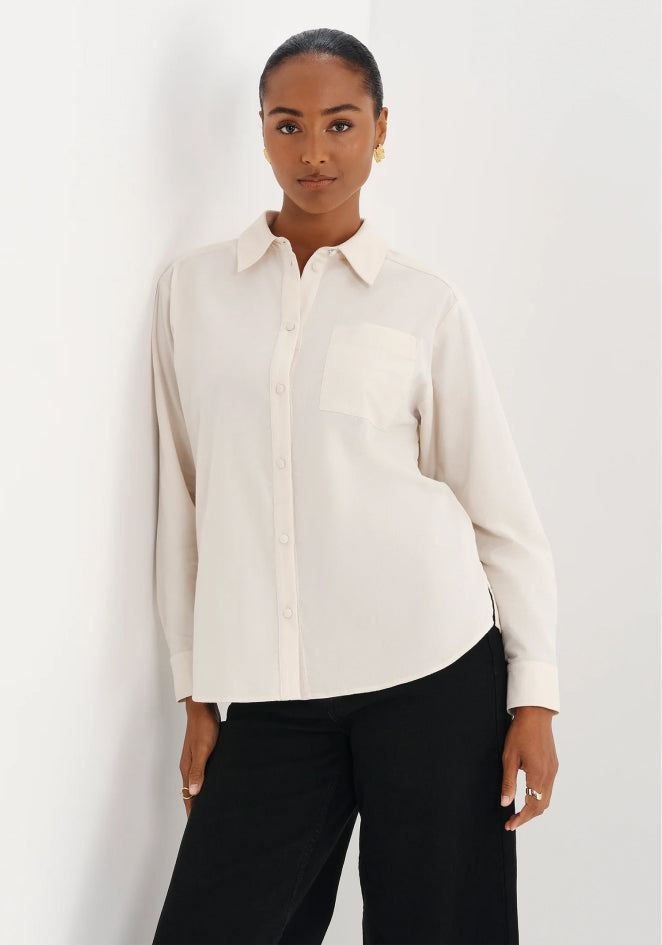 Raquel Ivory Corduroy Button-Through Oversized Shirt