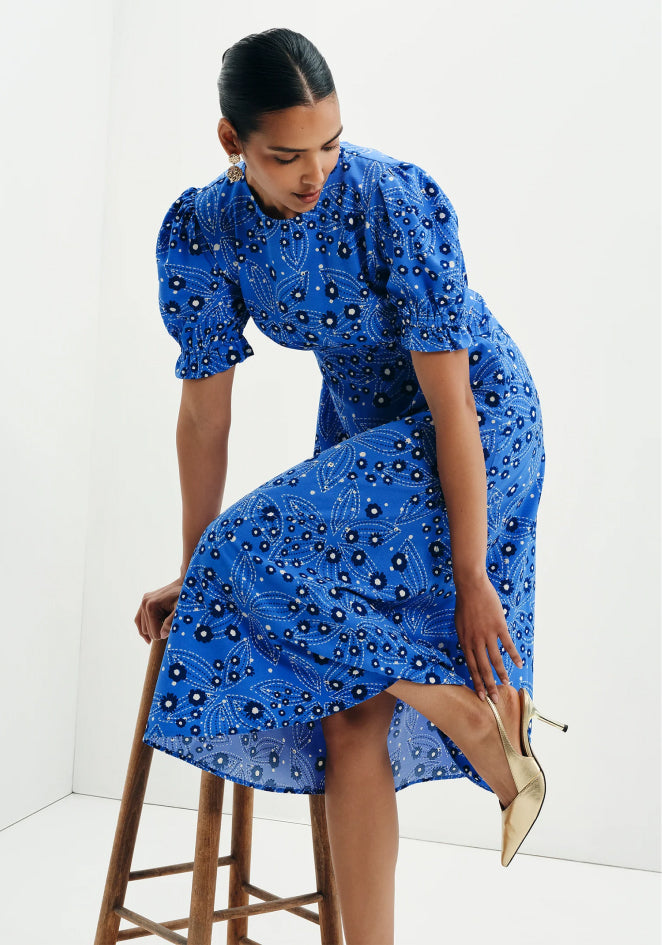 Mela Blue Daisy Midi Tea Dress
