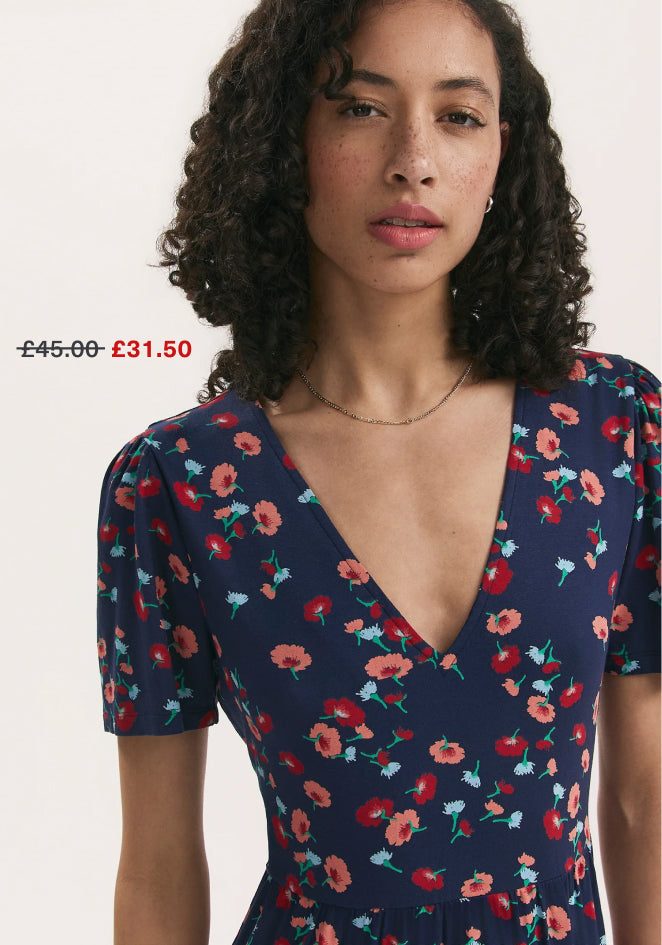 Misha Navy Flower Jersey Short Tiered Dress