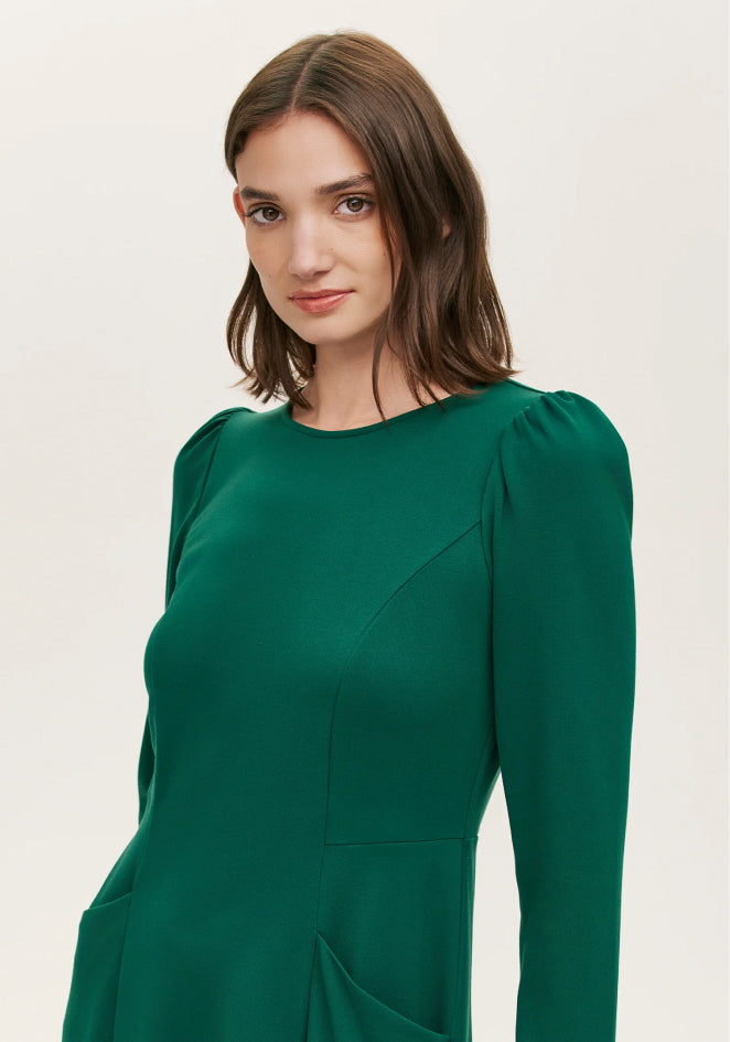 Felice Bottle Green Ponte Jersey Midi Dress
