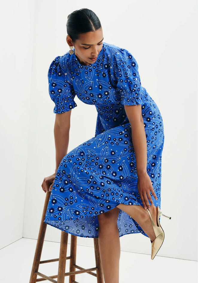 Mela Blue Daisy Midi Tea Dress