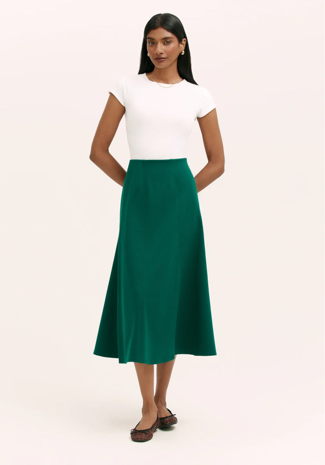 Mae Bottle Green Ponte Jersey Midi Skirt
