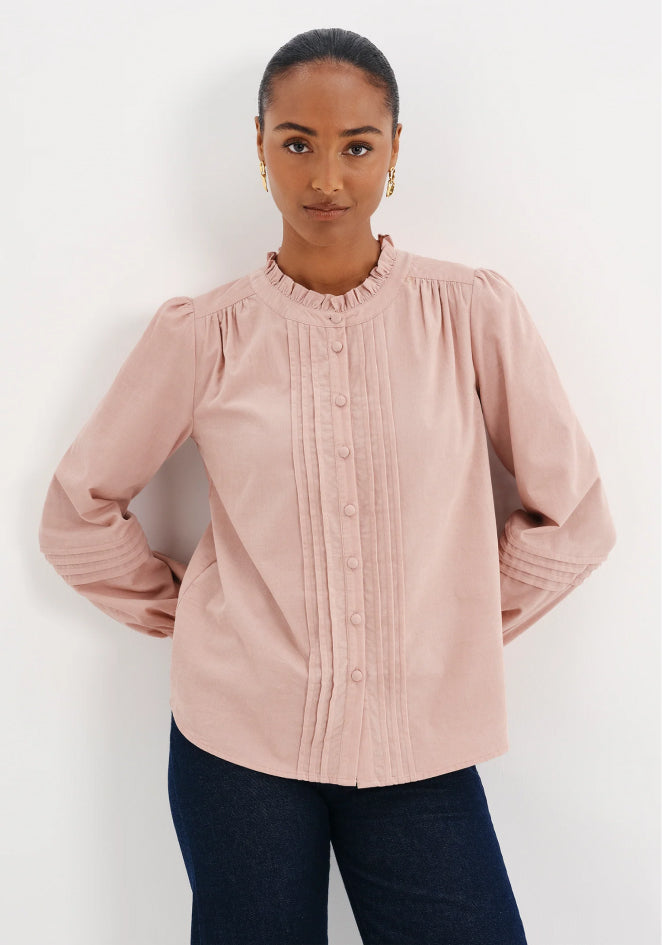 Lucy Pink Corduroy Pintuck Frill Collar Shirt