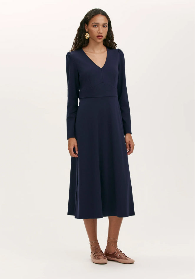 Seraphina Navy Ponte Jersey Long Sleeve Midi Dress