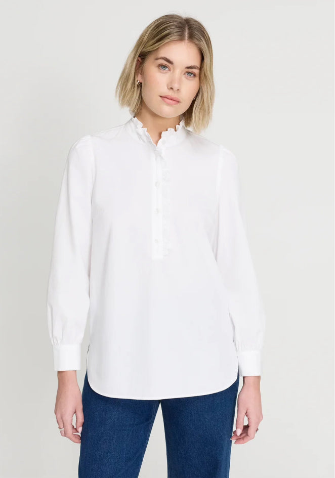 Elizabeth White Cotton Ruffle Detail Shirt