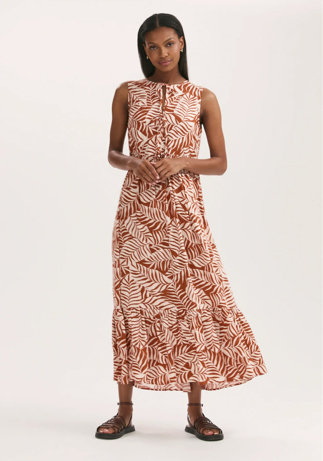 Larissa Tan Leaf Tie Front Midi Dress