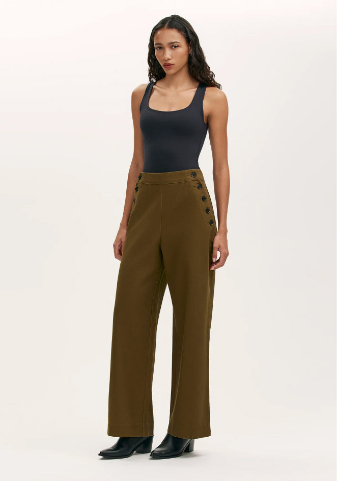 Nellie Khaki Canvas Wide Leg Trousers