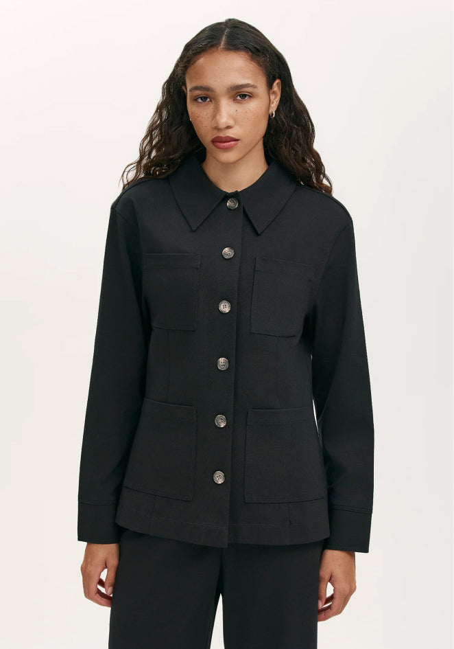 Agness Black Ponte Jersey Button Down Jacket