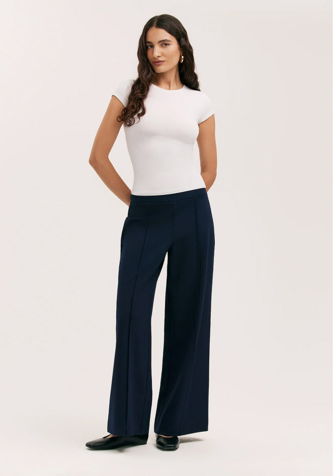 Caryl Navy Ponte Jersey Wide Leg Trouser