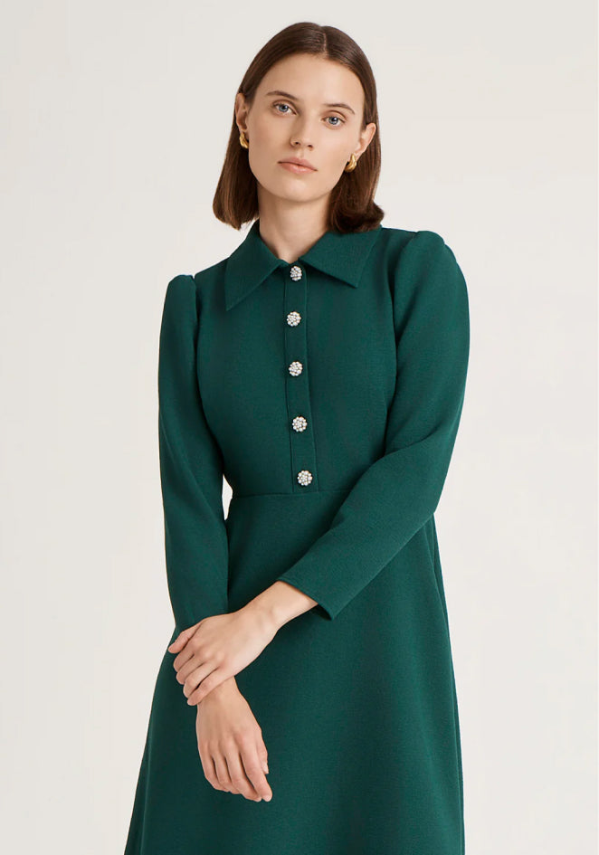 Lucia Bottle Green Crepe Midi Dress