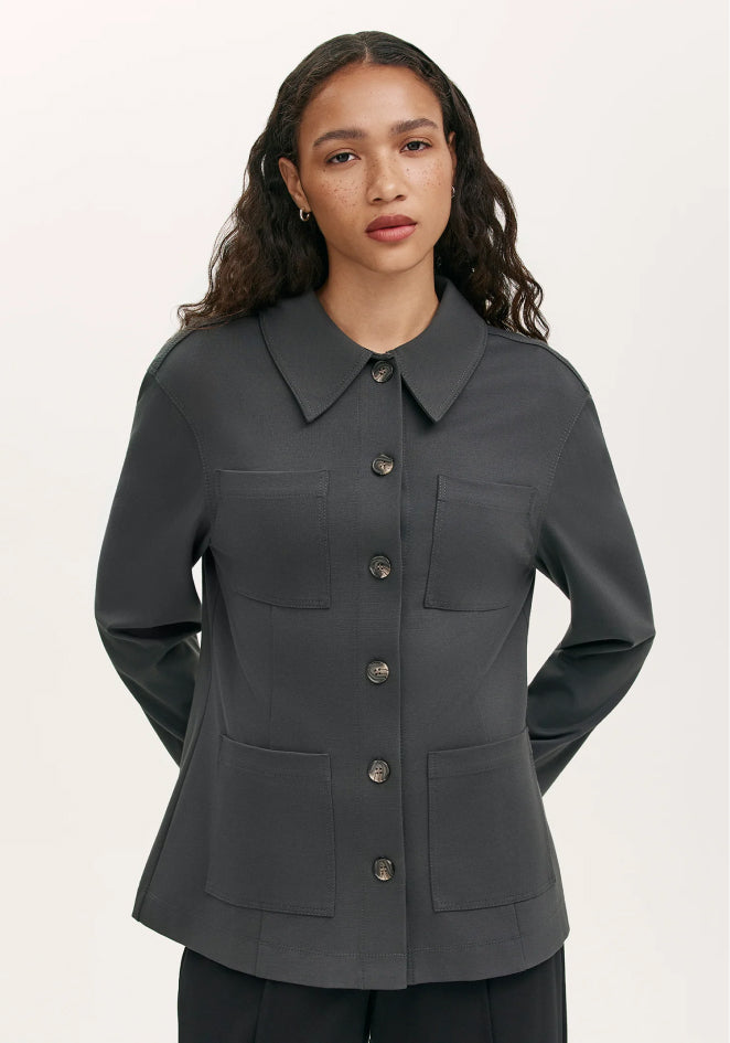 Agness Charcoal Ponte Jersey Button Down Jacket
