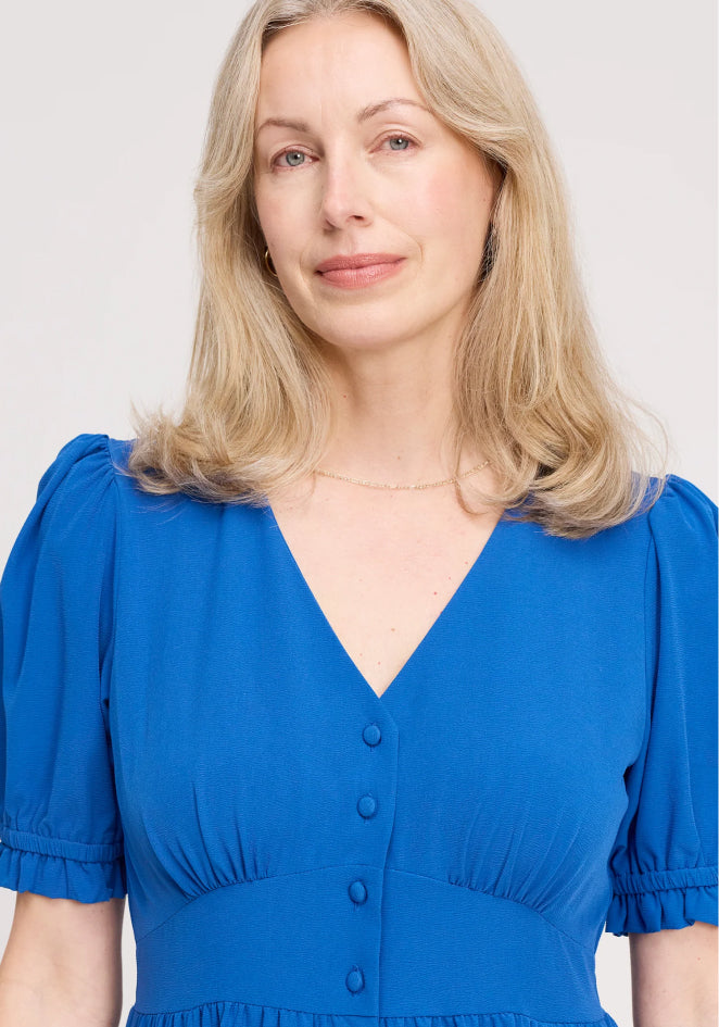 Samantha Cobalt Button Through Midi Dress