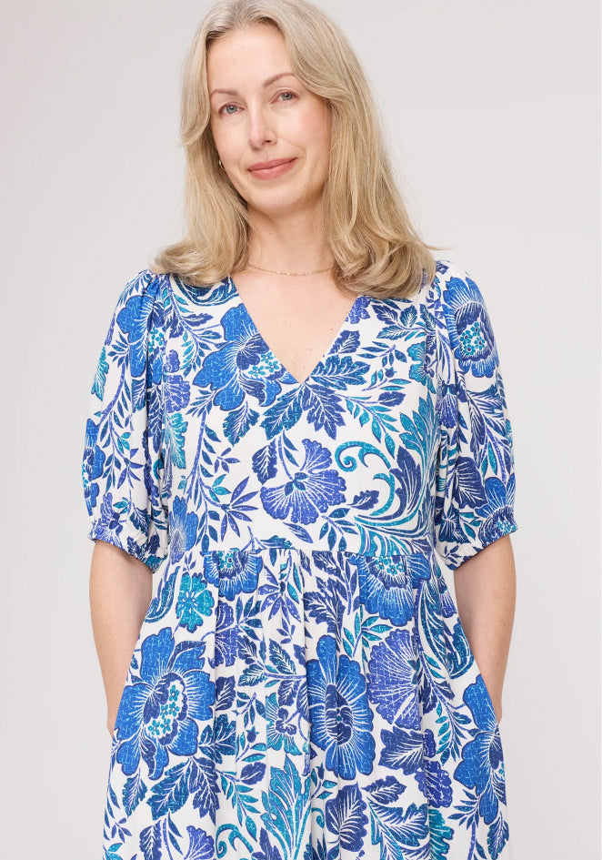 Logan Blue Floral Midi Dress