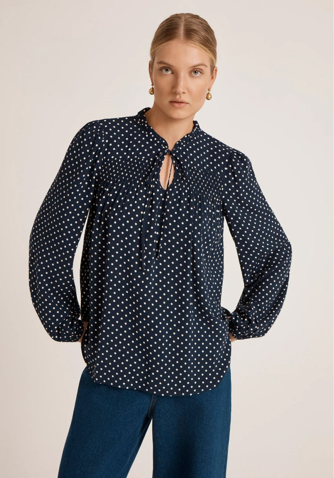 Kiya Navy Polka Dot Blouse