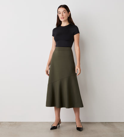 Grace Khaki Ponte Jersey Midi Skirt