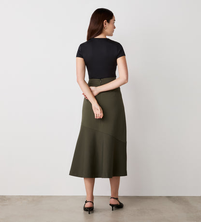 Grace Khaki Ponte Jersey Midi Skirt