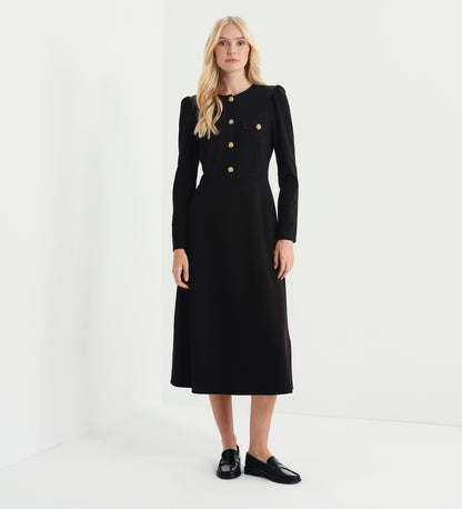 Gilly Black Ponte Jersey Midi Dress