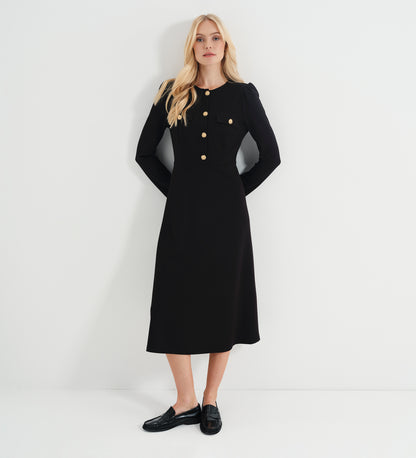 Gilly Black Ponte Jersey Midi Dress
