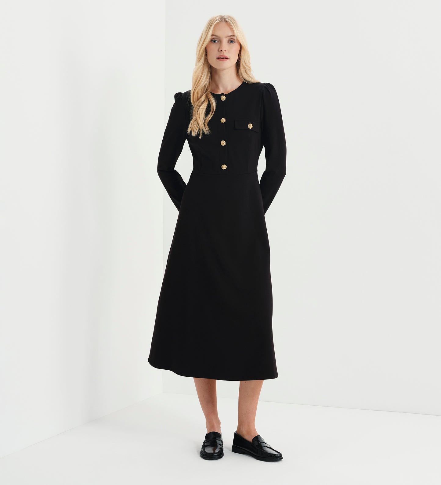 Gilly Black Ponte Jersey Midi Dress