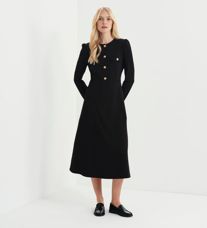 Gilly Black Ponte Jersey Midi Dress