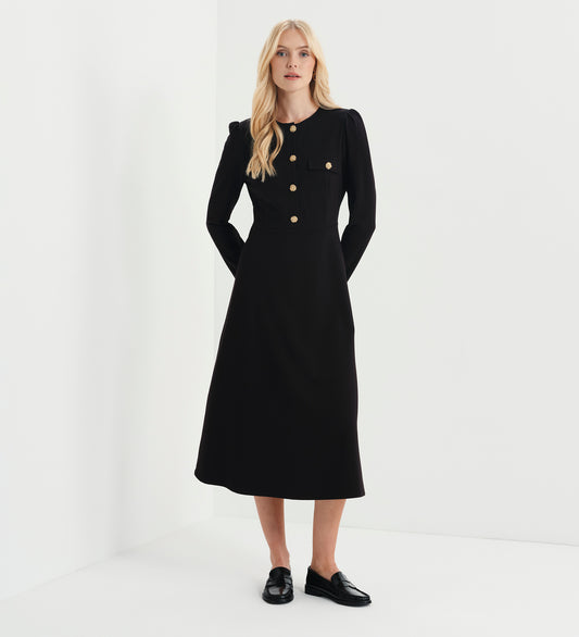 Gilly Black Ponte Jersey Midi Dress