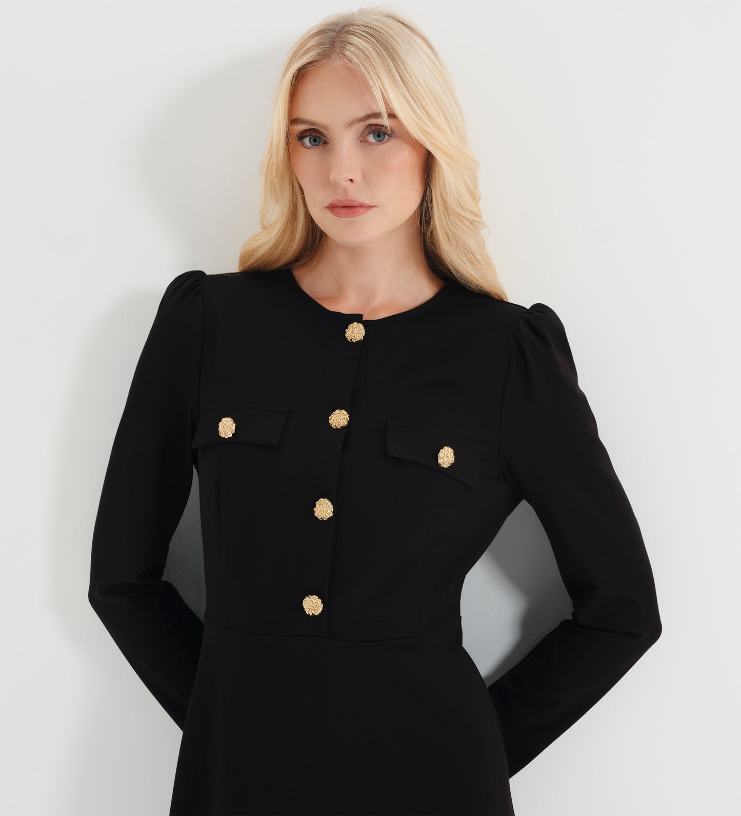 Gilly Black Ponte Jersey Midi Dress