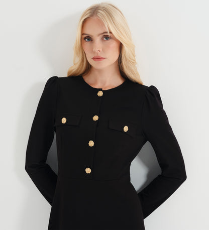 Gilly Black Ponte Jersey Midi Dress