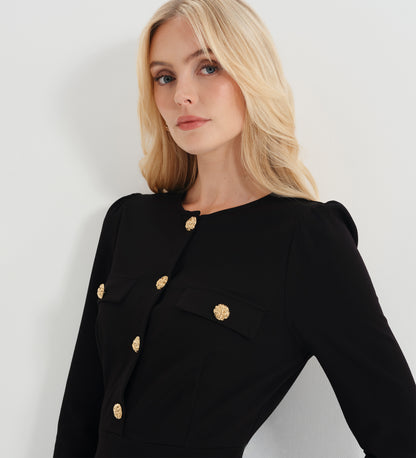 Gilly Black Ponte Jersey Midi Dress