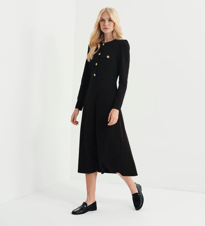 Gilly Black Ponte Jersey Midi Dress