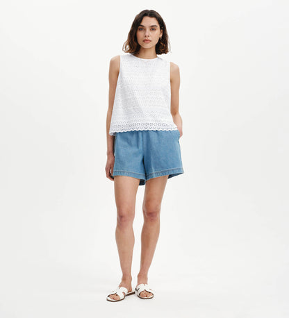 Gloria White Cotton Broderie Shell Top
