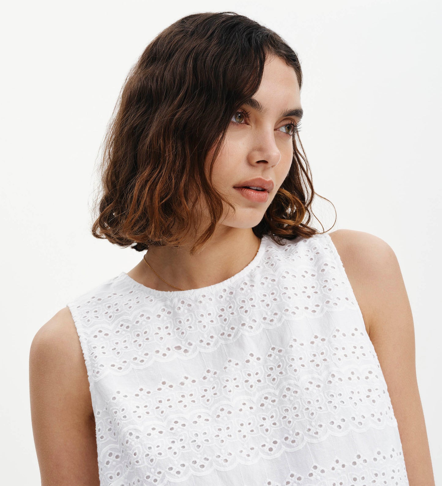 Gloria White Cotton Broderie Shell Top