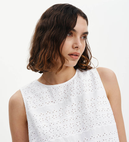 Gloria White Cotton Broderie Shell Top