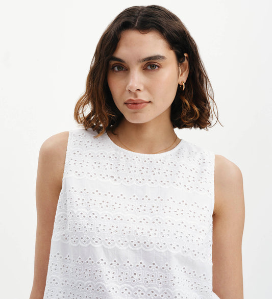 Gloria White Cotton Broderie Shell Top