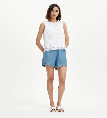 Gloria White Cotton Broderie Shell Top