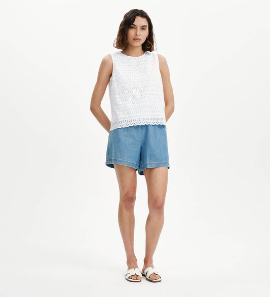 Gloria White Cotton Broderie Shell Top