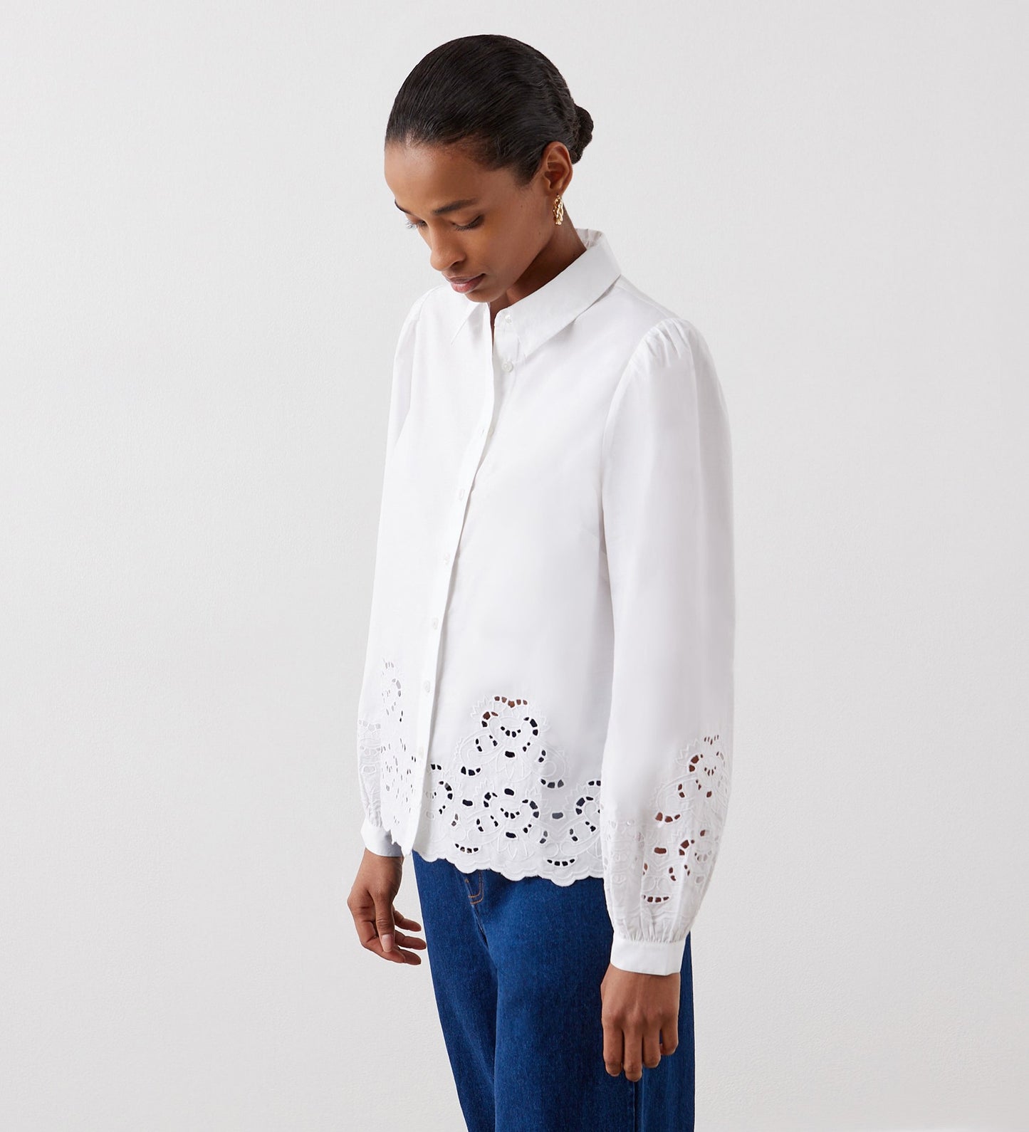 Jayne White Broderie Cotton Shirt