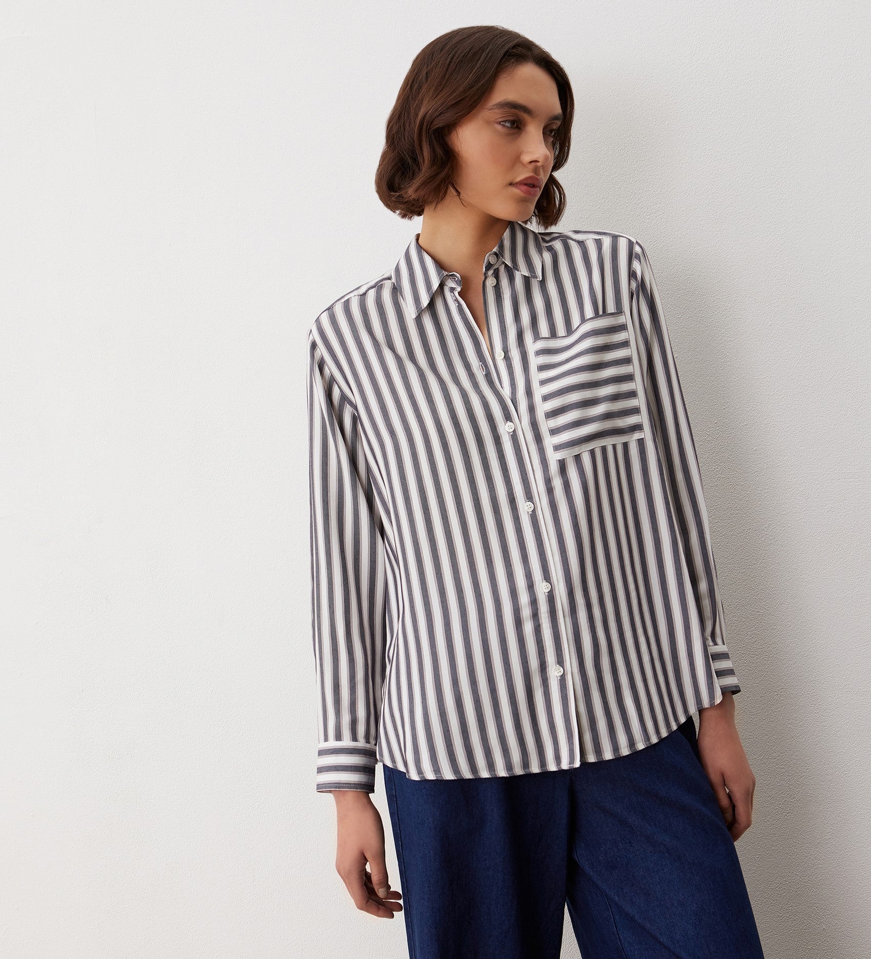 Celest Grey Stripe Woven Shirt – Finery London
